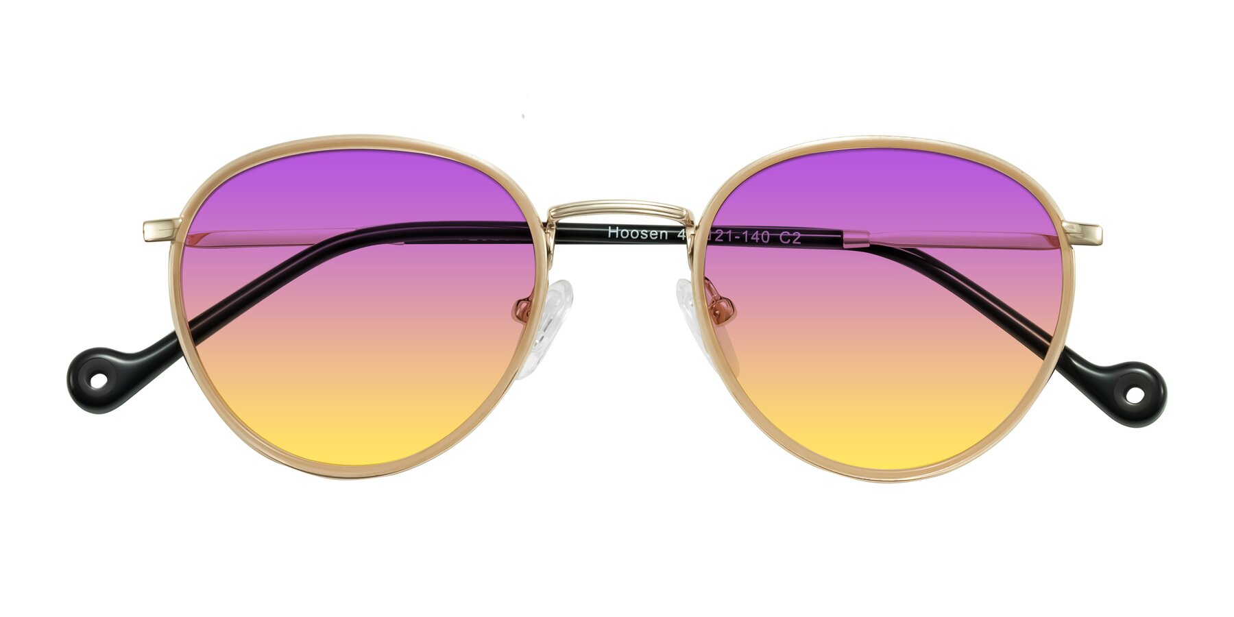Folded Front of Hoosen in Beige/Gold with Purple / Yellow Gradient Lenses