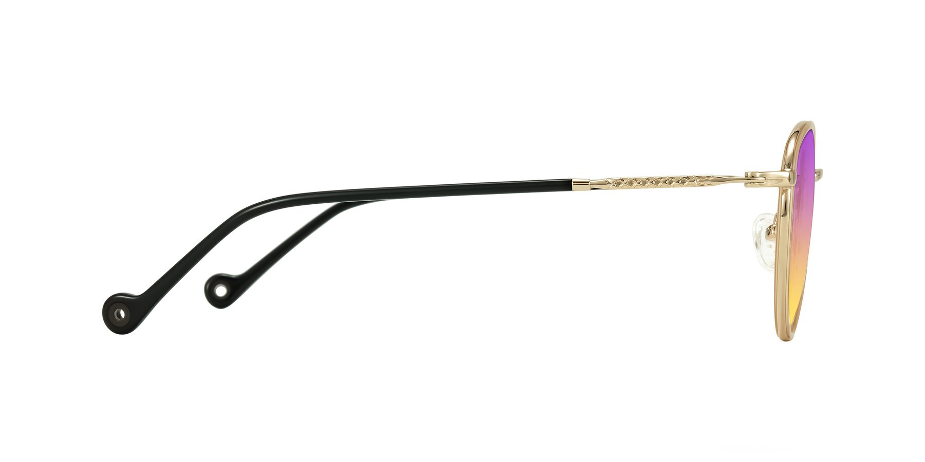 Side of Hoosen in Beige/Gold with Purple / Yellow Gradient Lenses