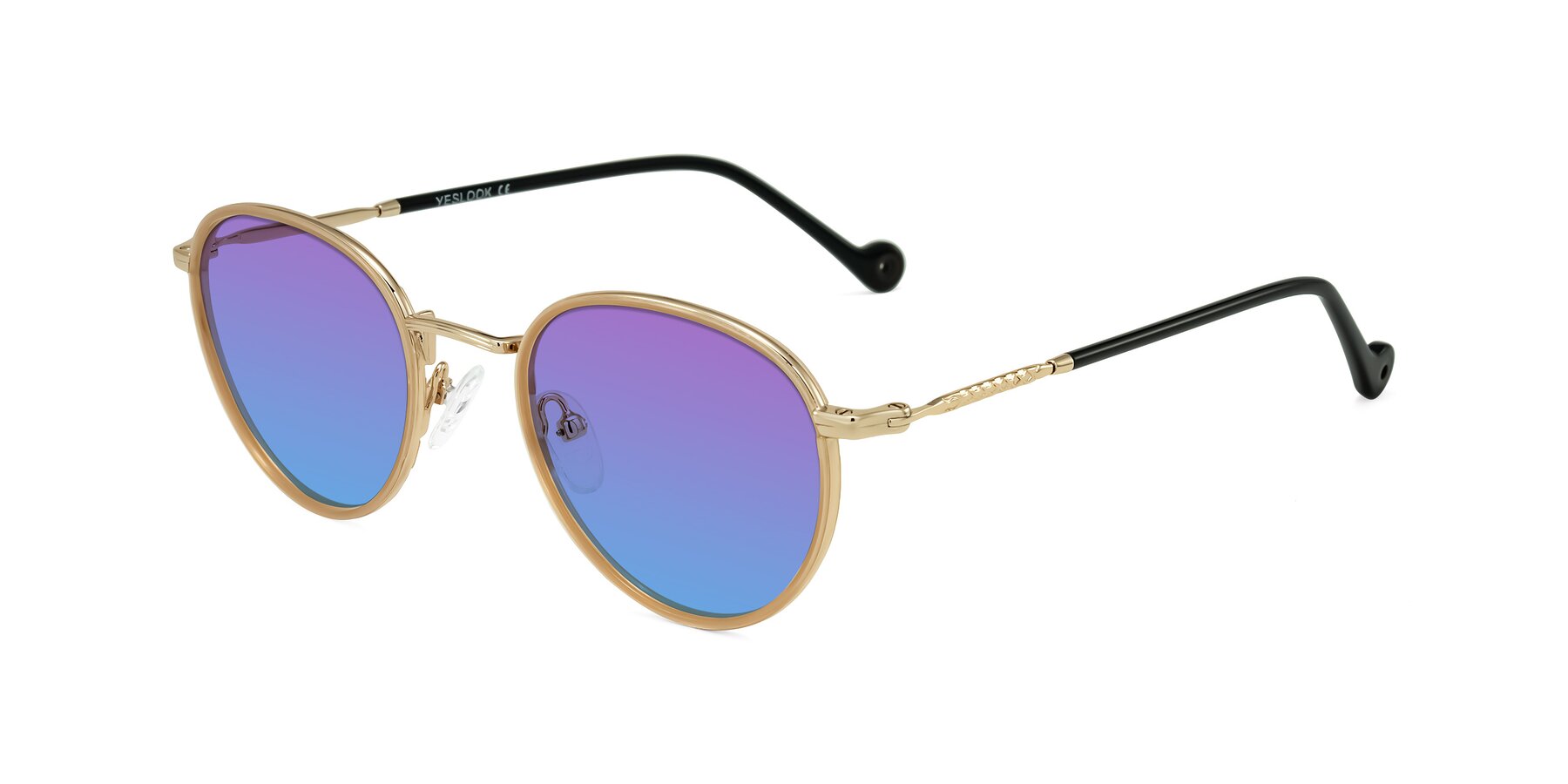 Angle of Hoosen in Beige/Gold with Purple / Blue Gradient Lenses