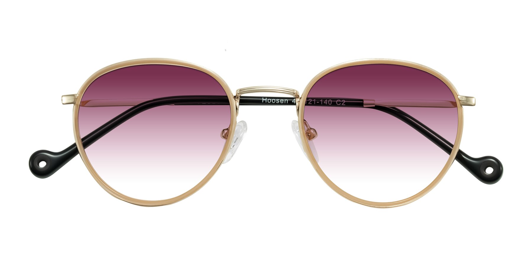 Folded Front of Hoosen in Beige/Gold with Wine Gradient Lenses