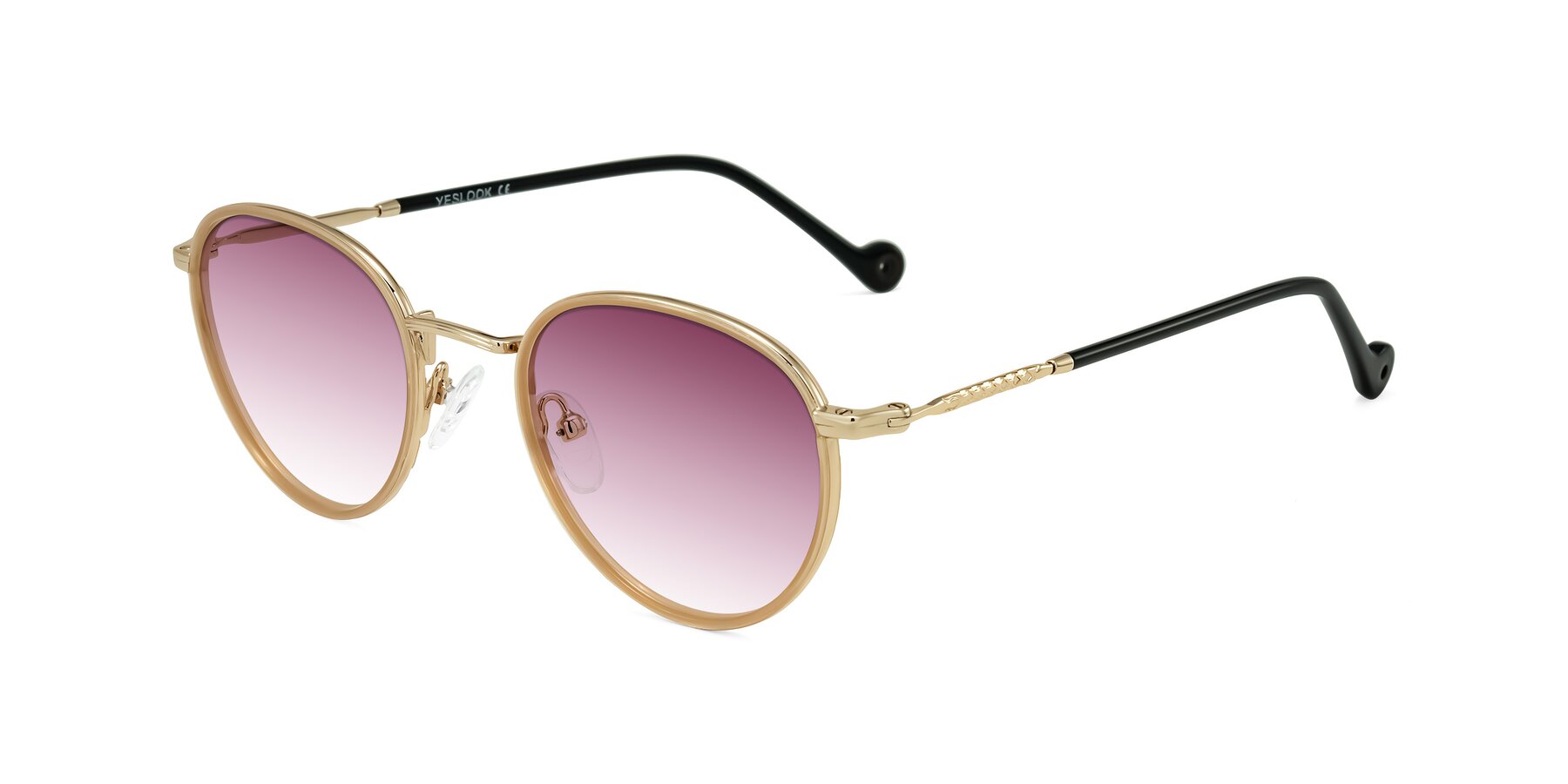 Angle of Hoosen in Beige/Gold with Wine Gradient Lenses