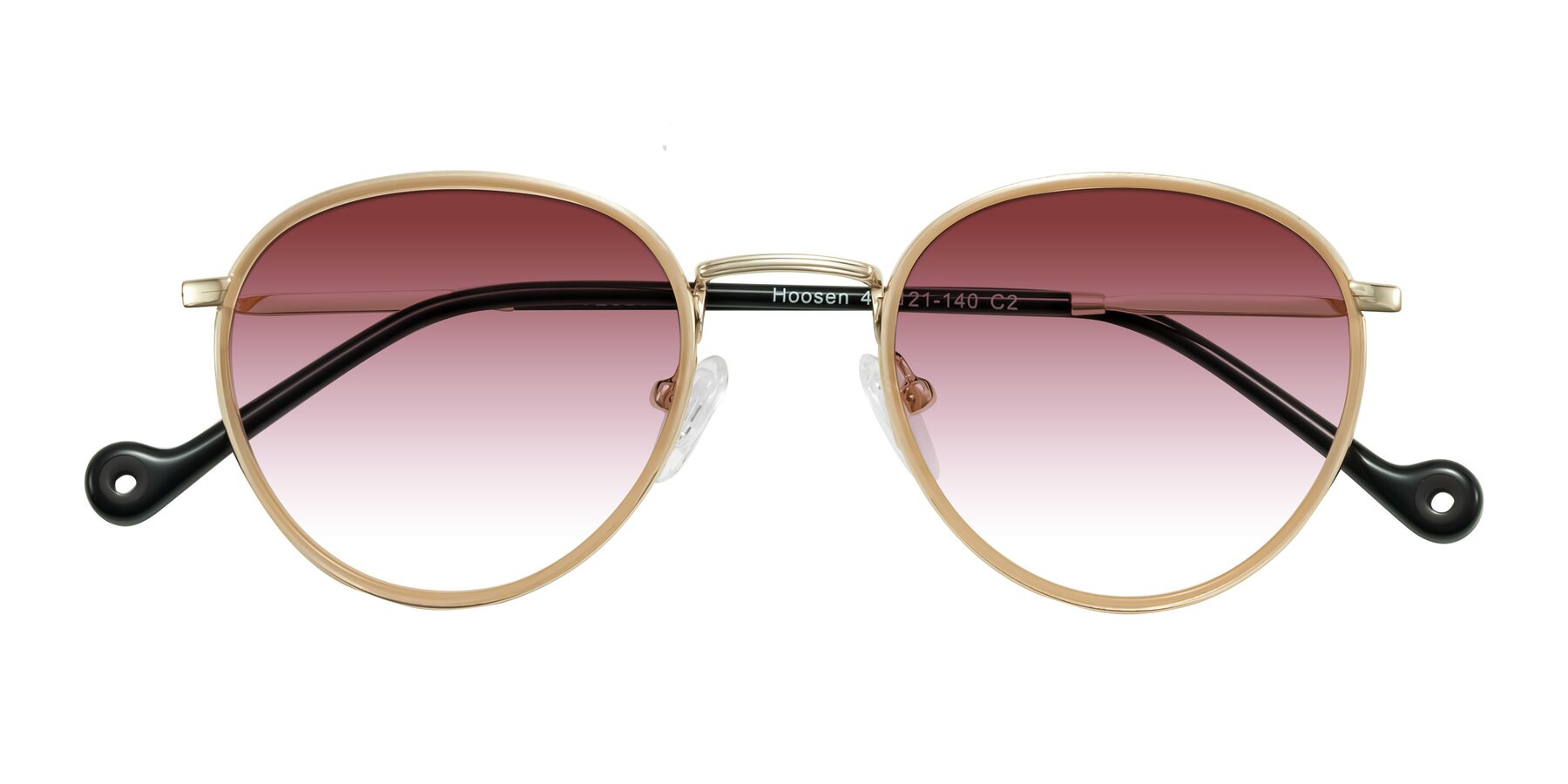 Folded Front of Hoosen in Beige/Gold with Garnet Gradient Lenses