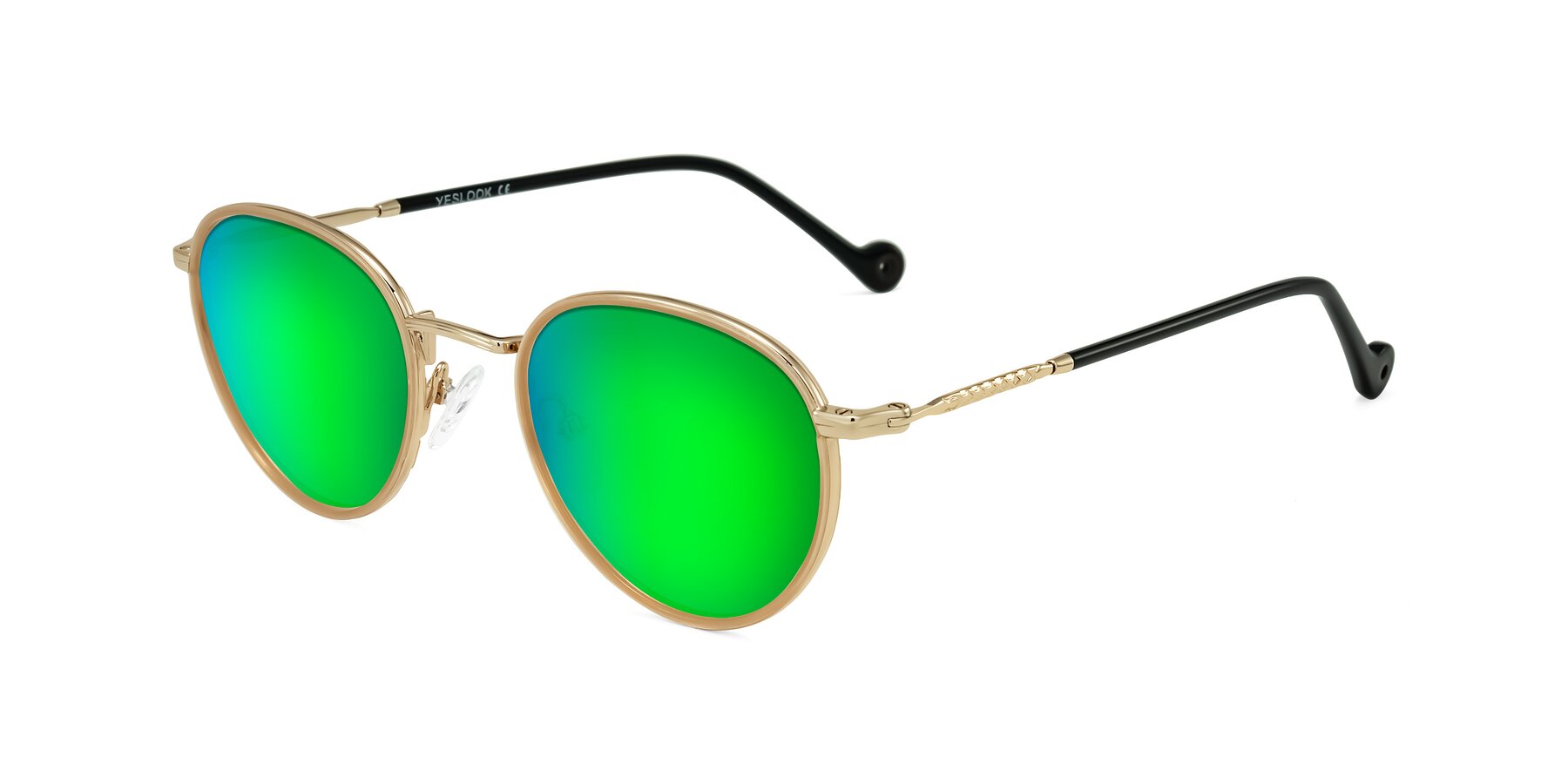 Angle of Hoosen in Beige/Gold with Green Mirrored Lenses
