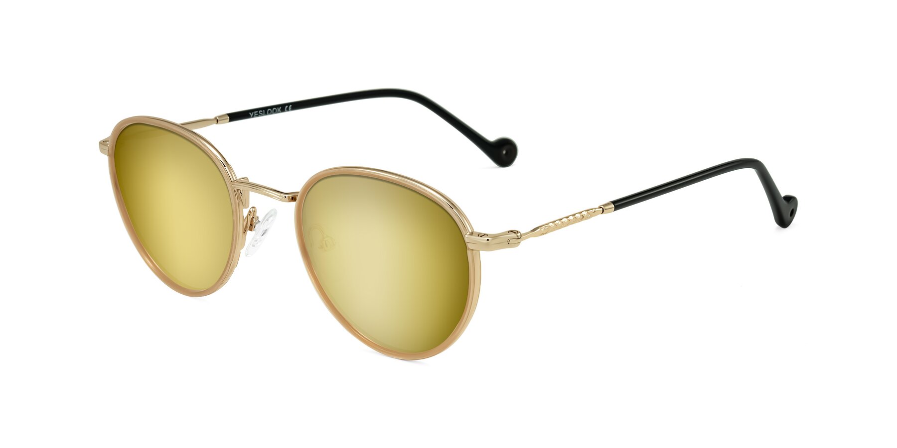 Angle of Hoosen in Beige/Gold with Gold Mirrored Lenses