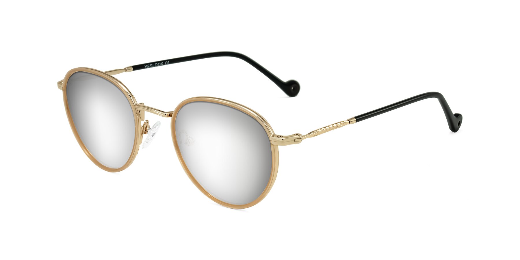 Angle of Hoosen in Beige/Gold with Silver Mirrored Lenses