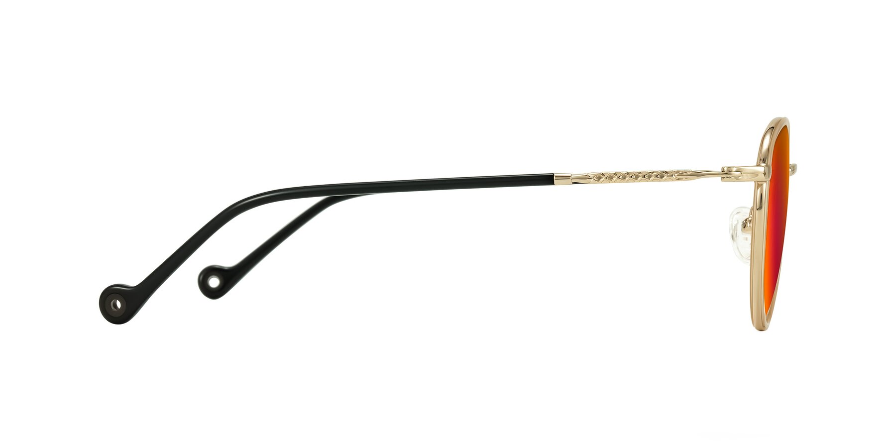 Side of Hoosen in Beige/Gold with Red Gold Mirrored Lenses