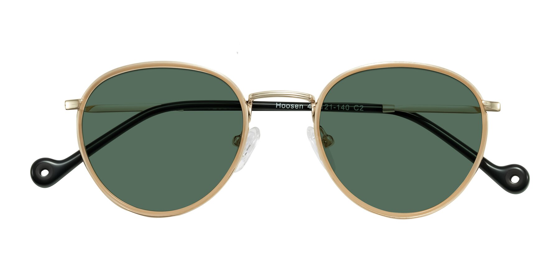 Folded Front of Hoosen in Beige/Gold with Green Polarized Lenses