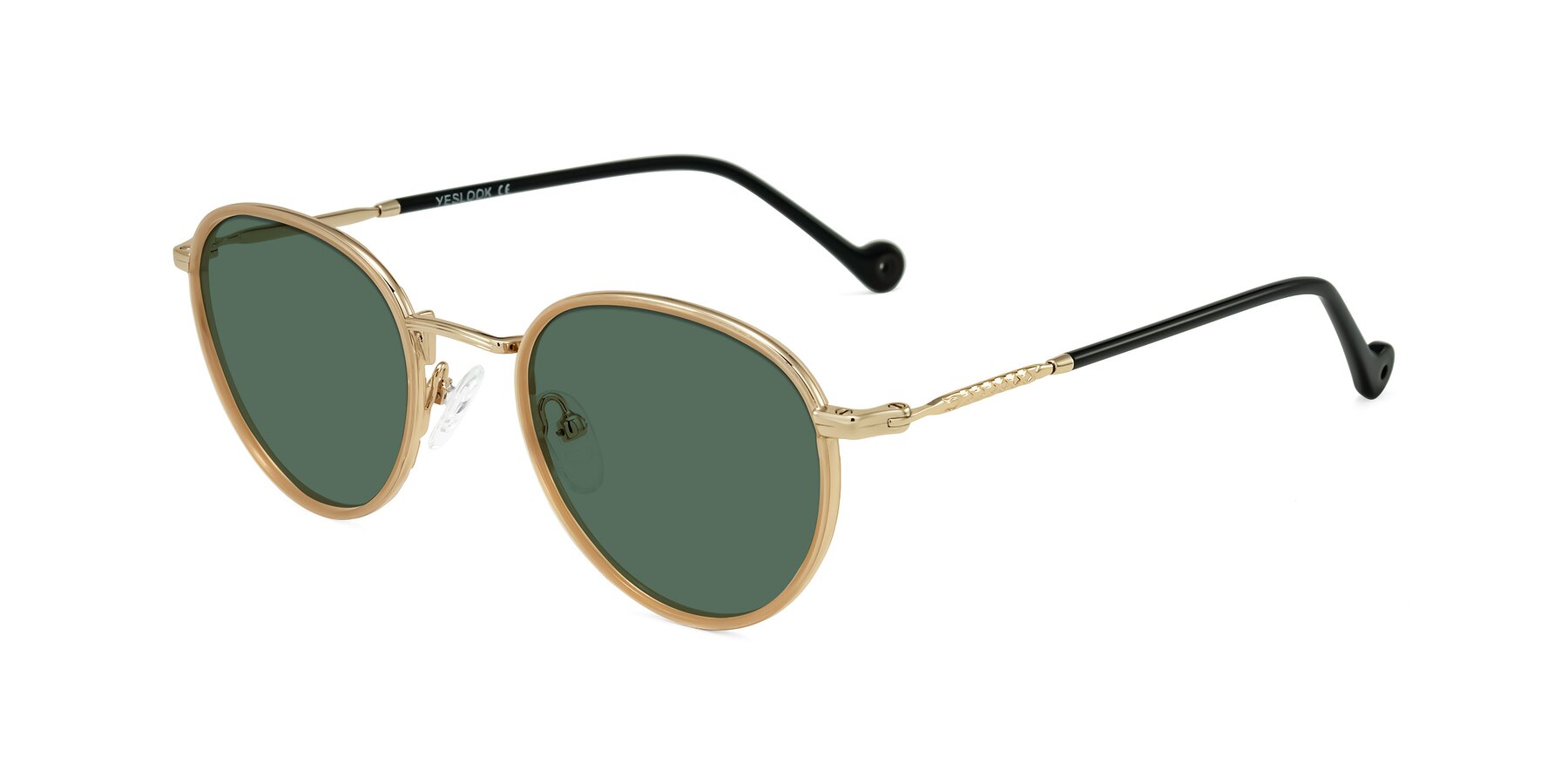 Angle of Hoosen in Beige/Gold with Green Polarized Lenses