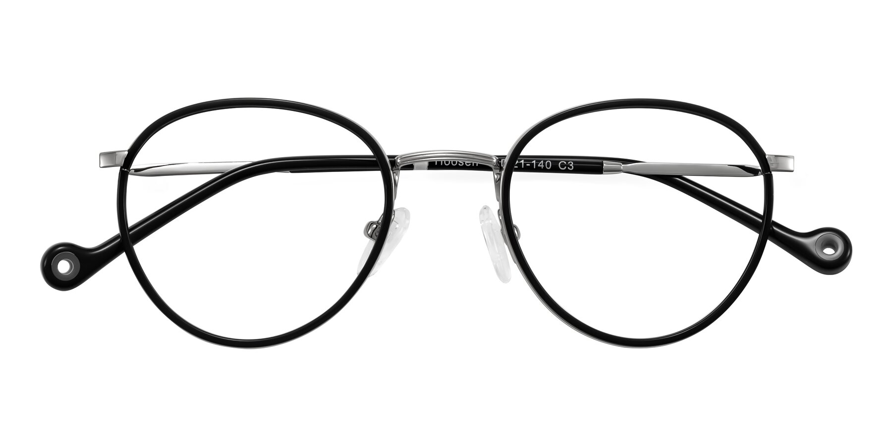 Folded Front of Hoosen in Black/Silver with Clear Eyeglass Lenses