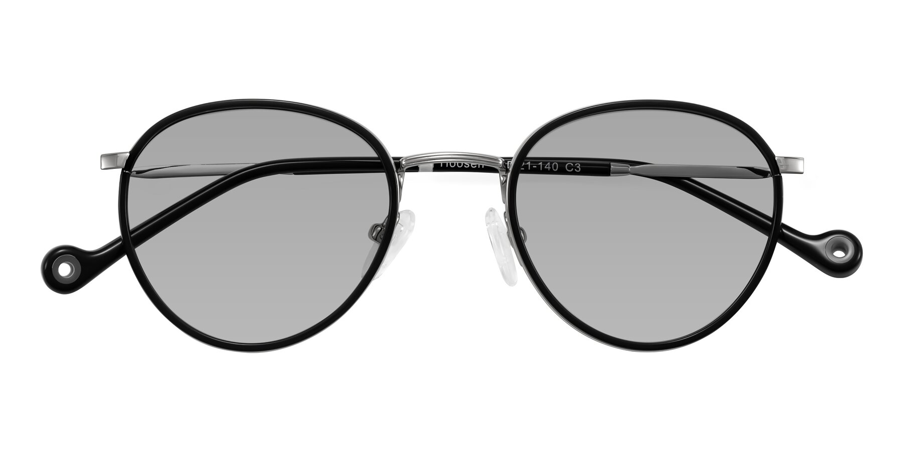 Folded Front of Hoosen in Black/Silver with Light Gray Tinted Lenses