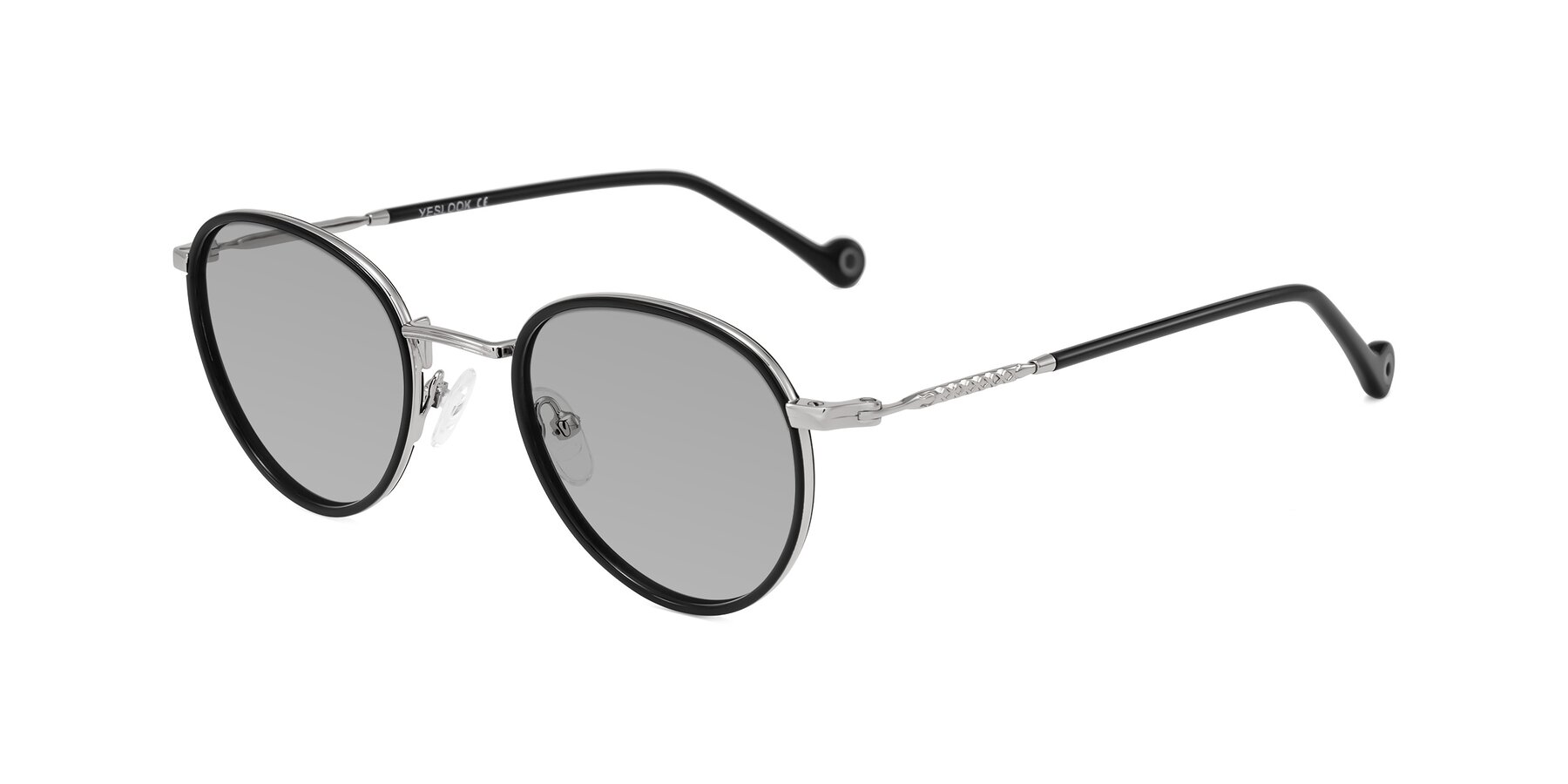 Angle of Hoosen in Black/Silver with Light Gray Tinted Lenses