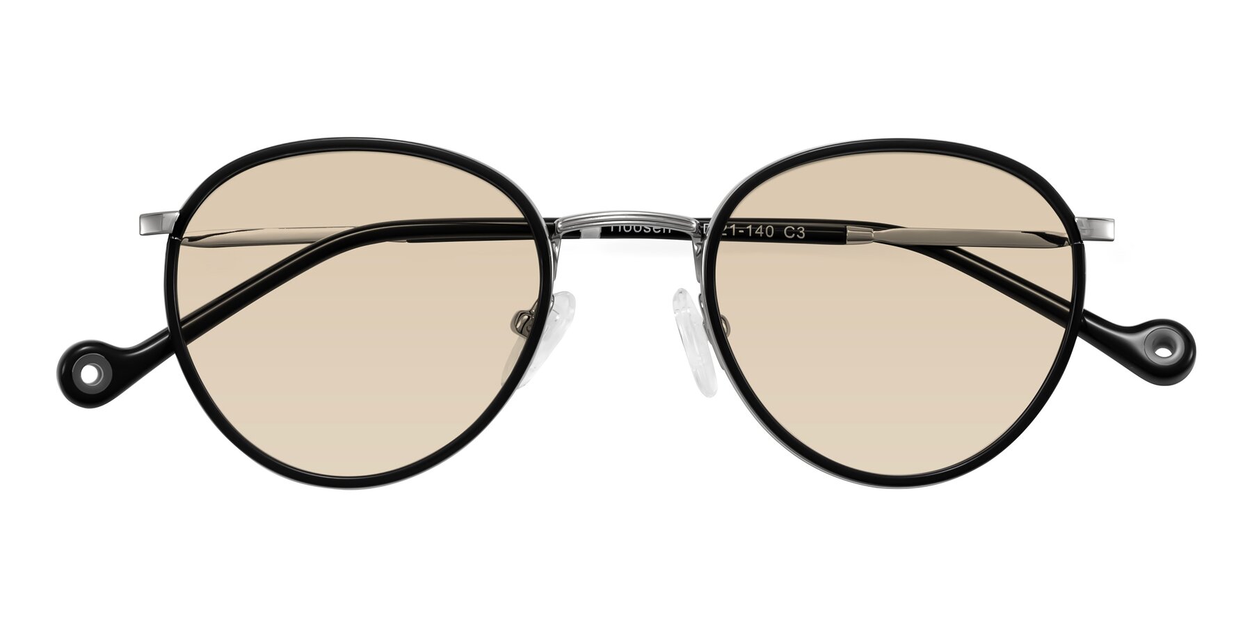 Folded Front of Hoosen in Black/Silver with Light Brown Tinted Lenses