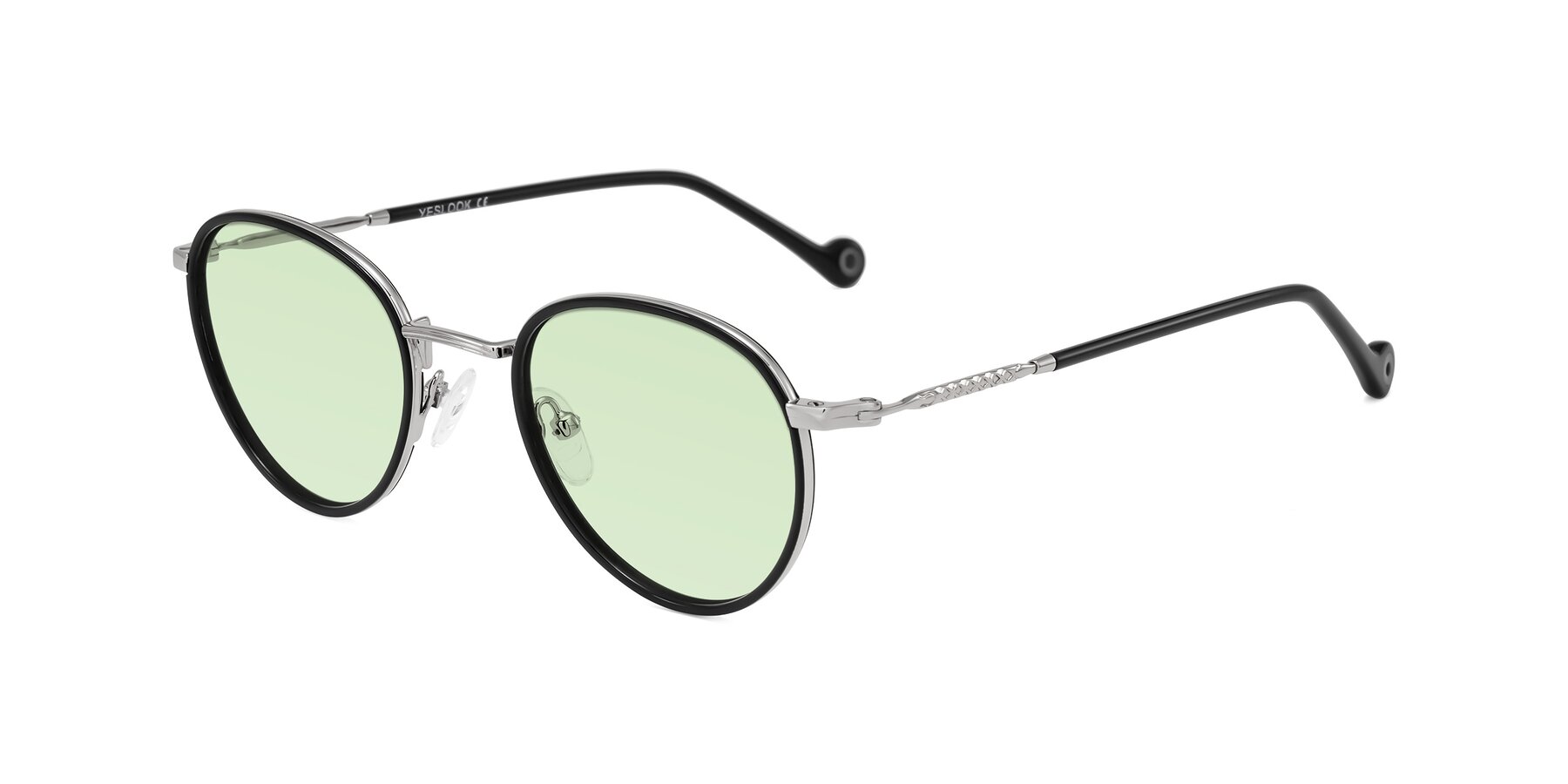 Angle of Hoosen in Black/Silver with Light Green Tinted Lenses