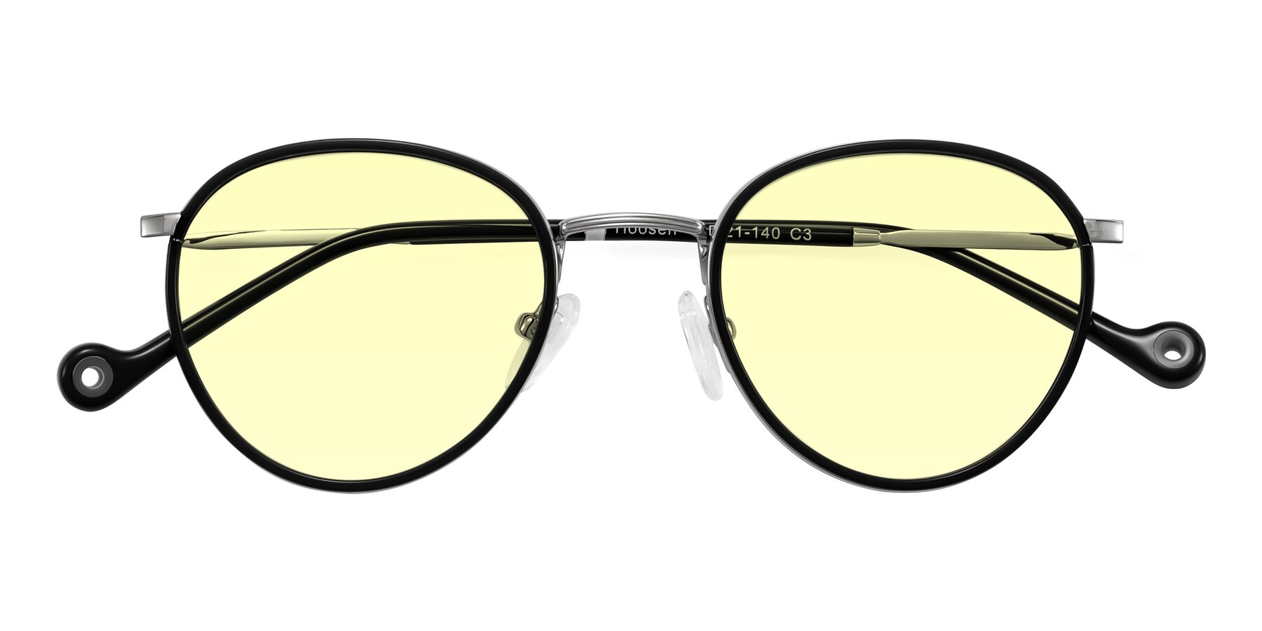 Folded Front of Hoosen in Black/Silver with Light Yellow Tinted Lenses