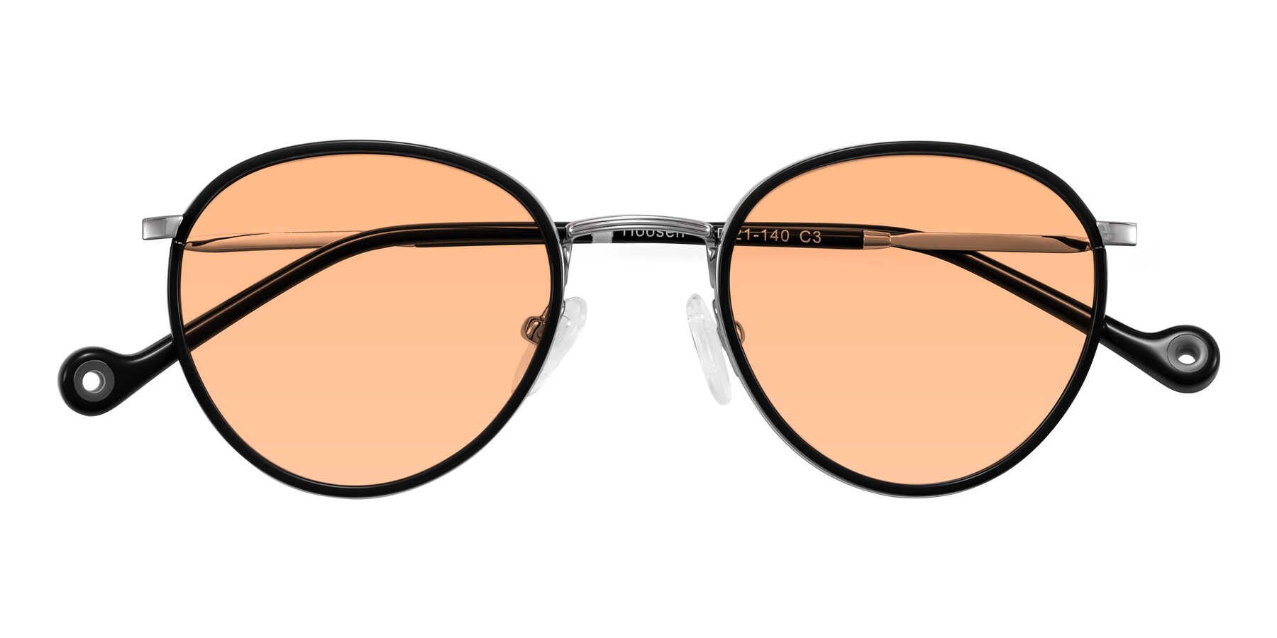 Folded Front of Hoosen in Black/Silver with Light Orange Tinted Lenses