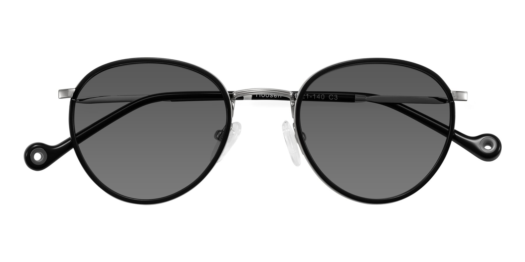 Folded Front of Hoosen in Black/Silver with Medium Gray Tinted Lenses