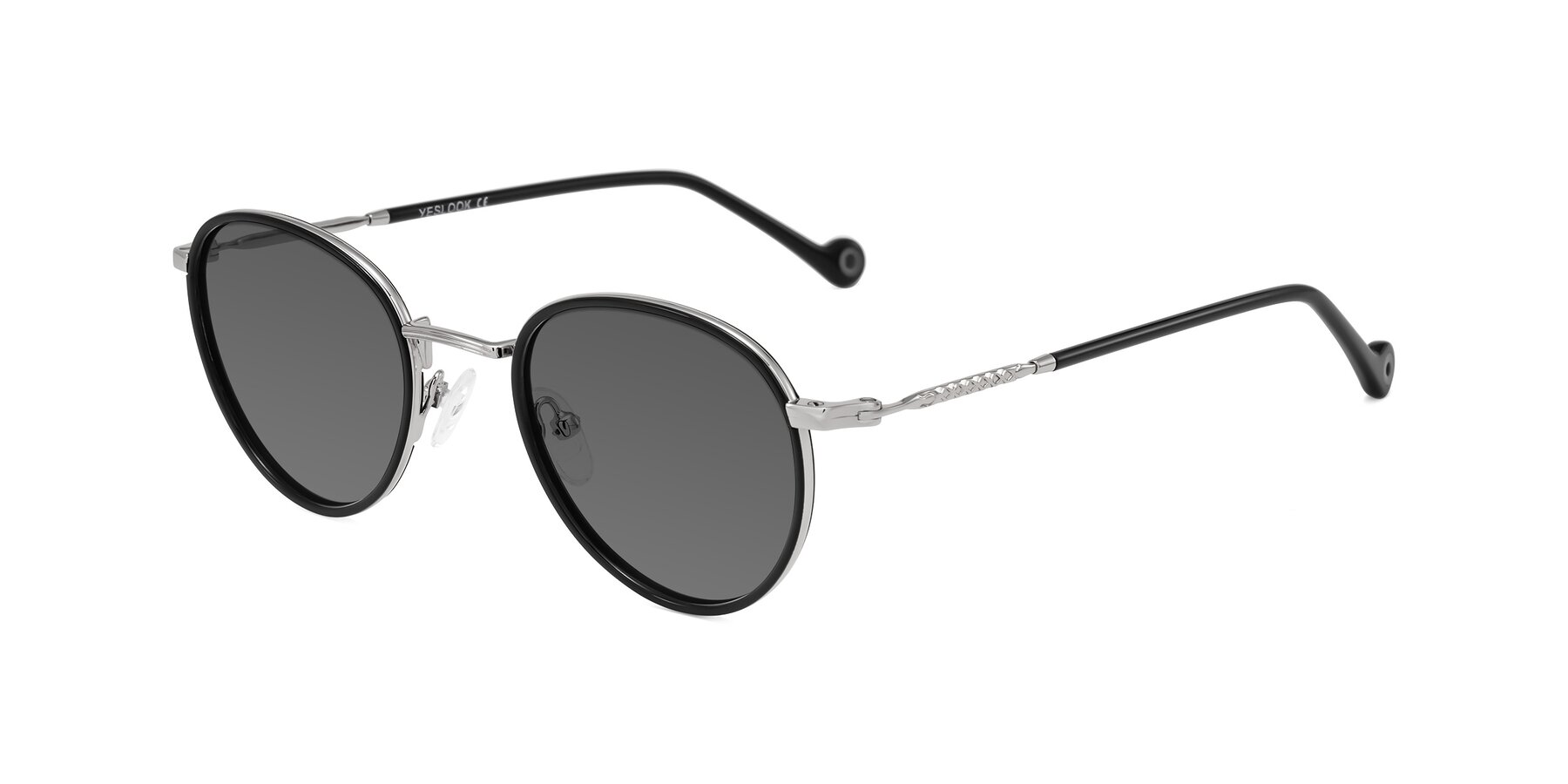 Angle of Hoosen in Black/Silver with Medium Gray Tinted Lenses