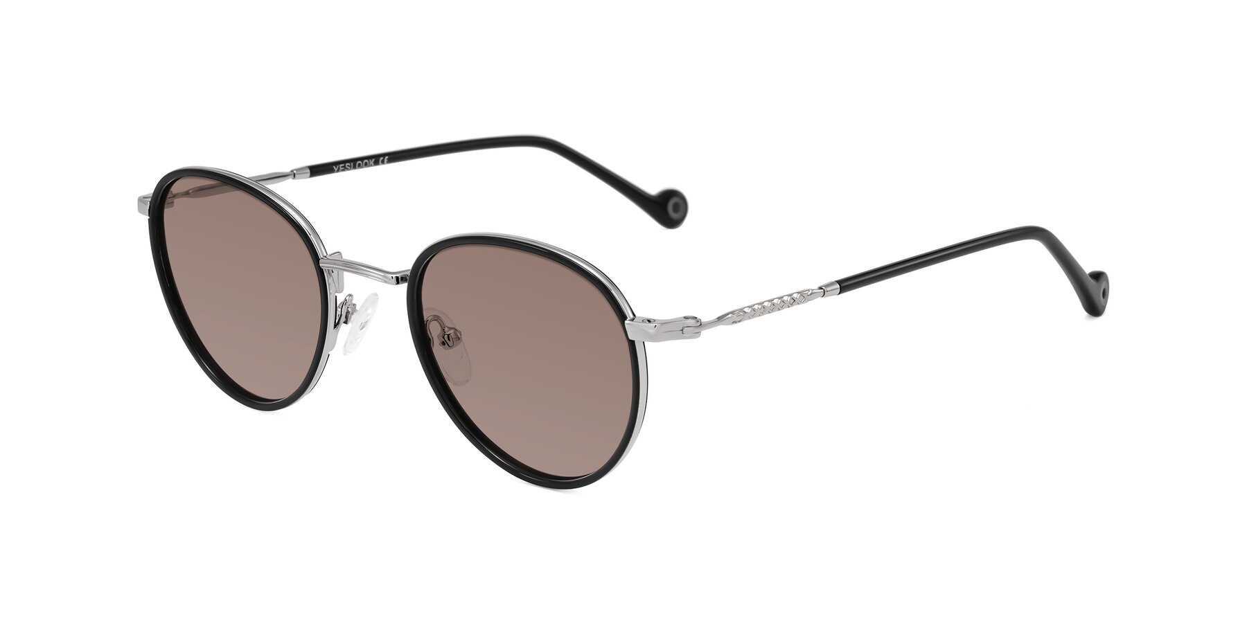 Angle of Hoosen in Black/Silver with Medium Brown Tinted Lenses