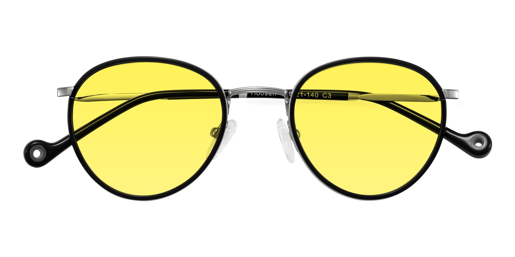 Folded Front of Hoosen in Black/Silver with Medium Yellow Tinted Lenses