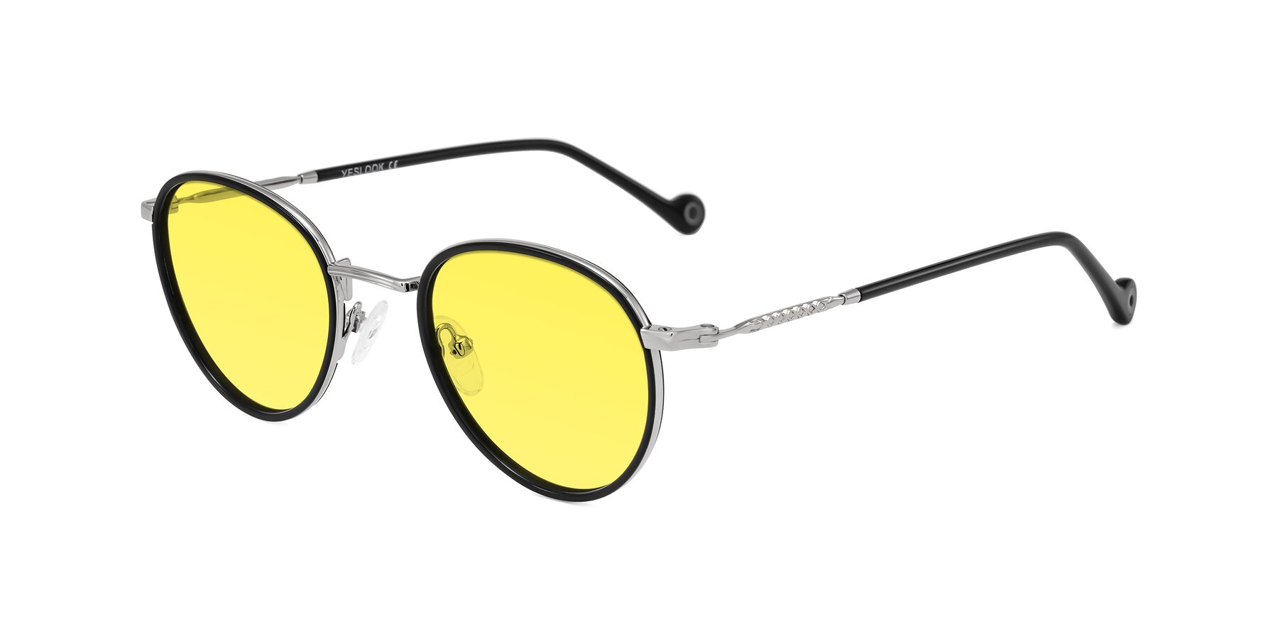 Angle of Hoosen in Black/Silver with Medium Yellow Tinted Lenses