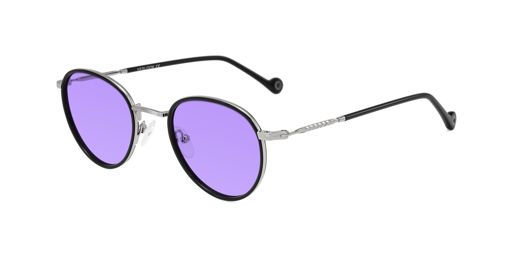 Angle of Hoosen in Black/Silver with Medium Purple Tinted Lenses