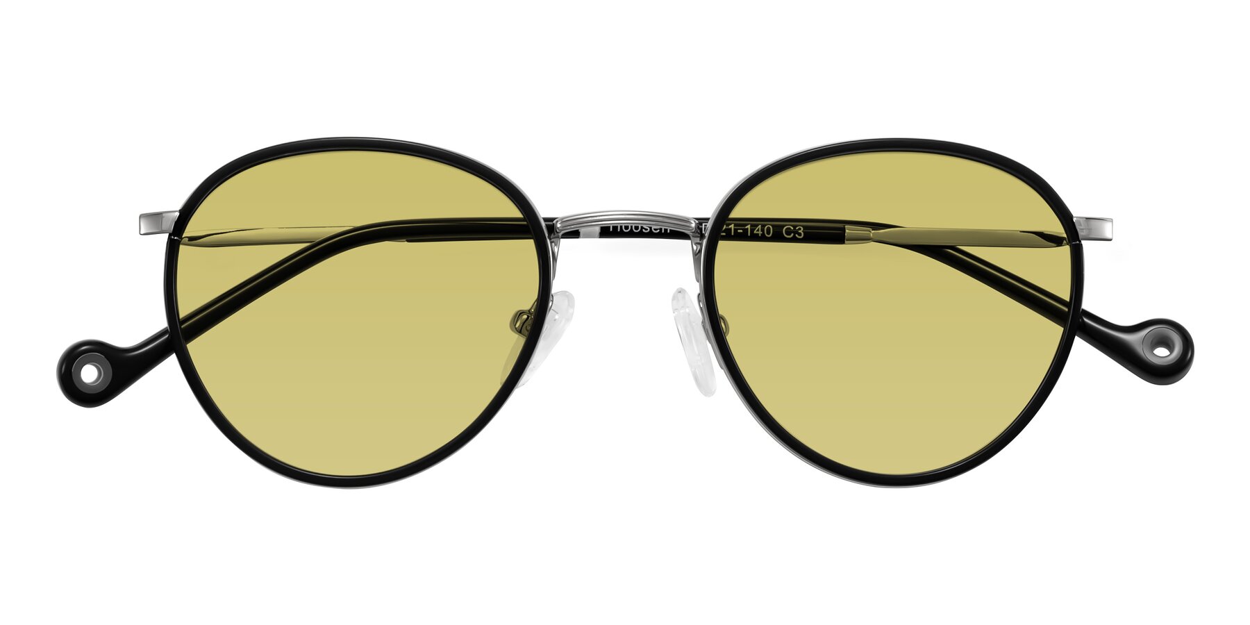 Folded Front of Hoosen in Black/Silver with Medium Champagne Tinted Lenses