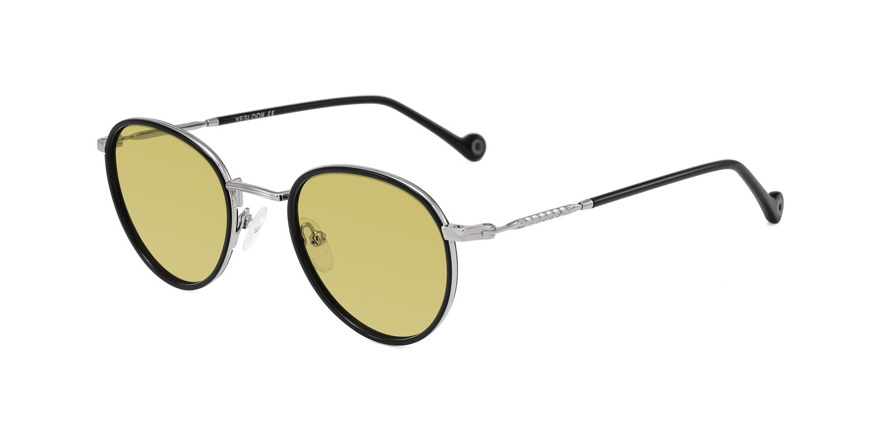 Angle of Hoosen in Black/Silver with Medium Champagne Tinted Lenses