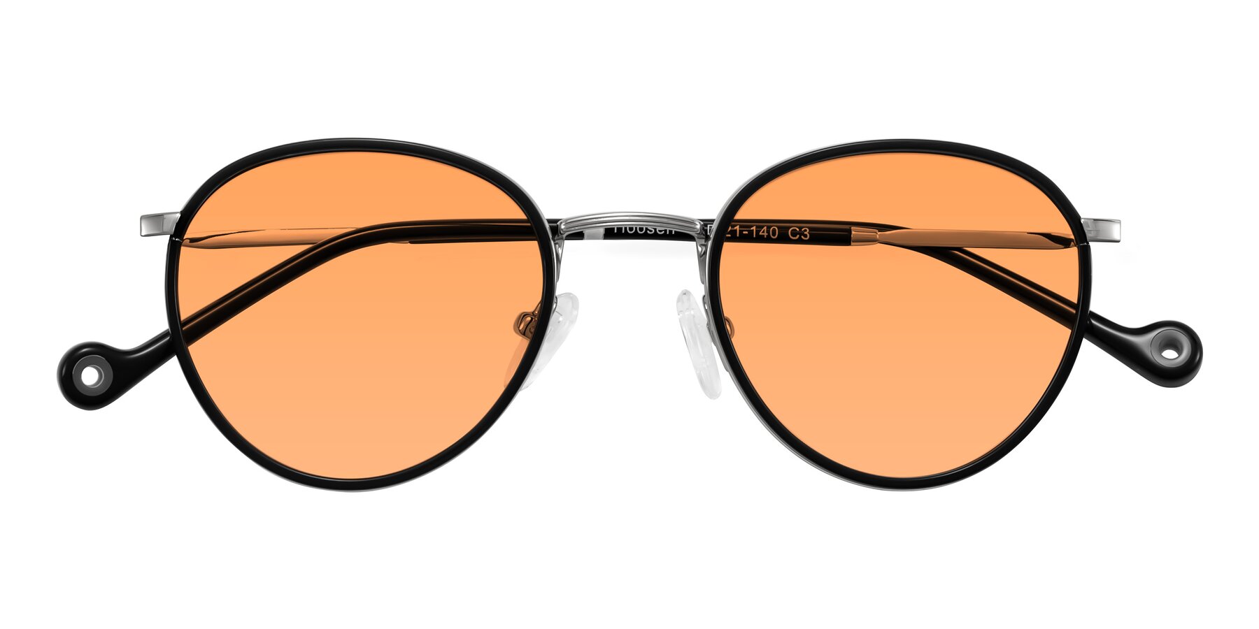 Folded Front of Hoosen in Black/Silver with Medium Orange Tinted Lenses