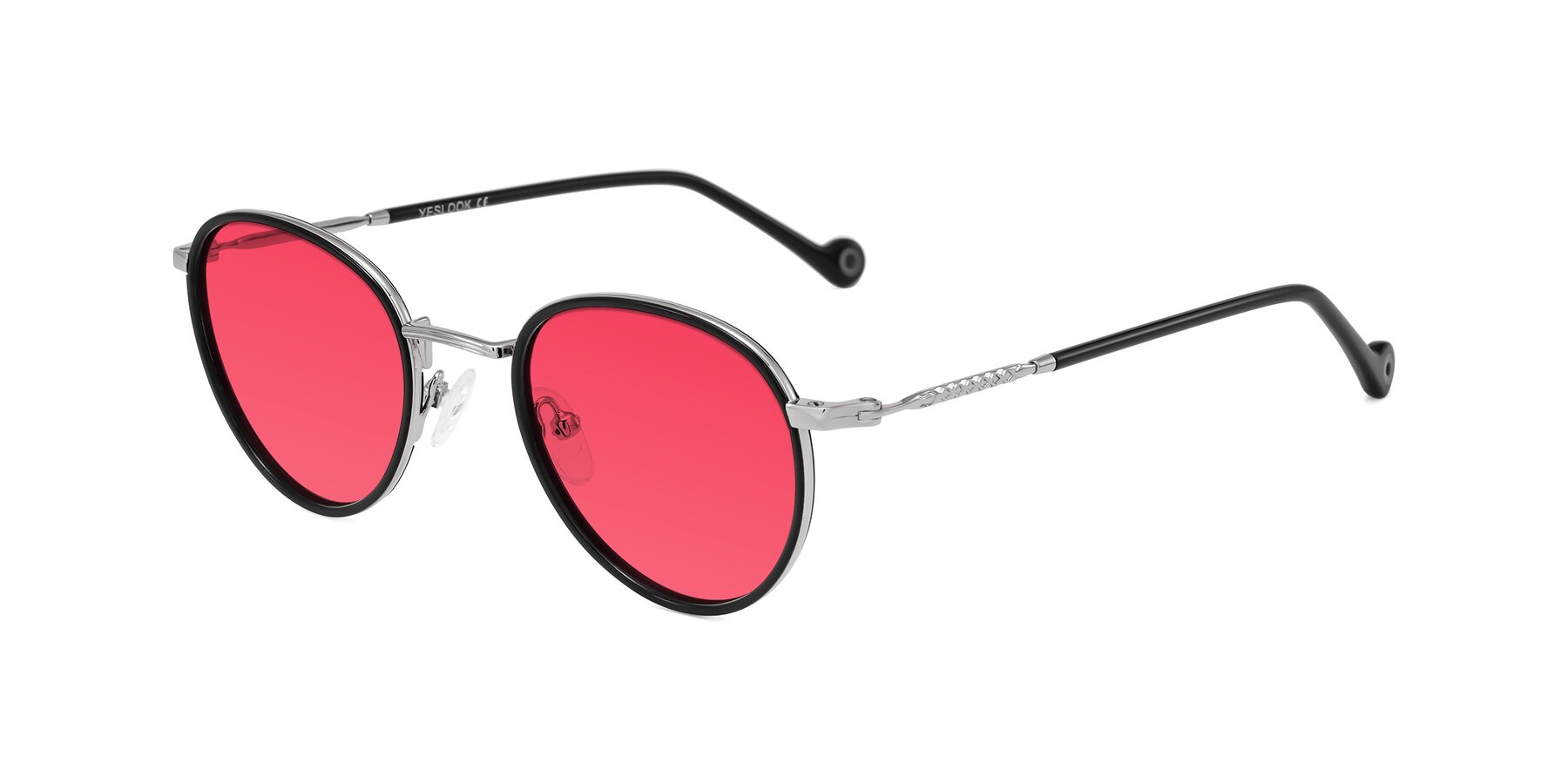 Angle of Hoosen in Black/Silver with Red Tinted Lenses