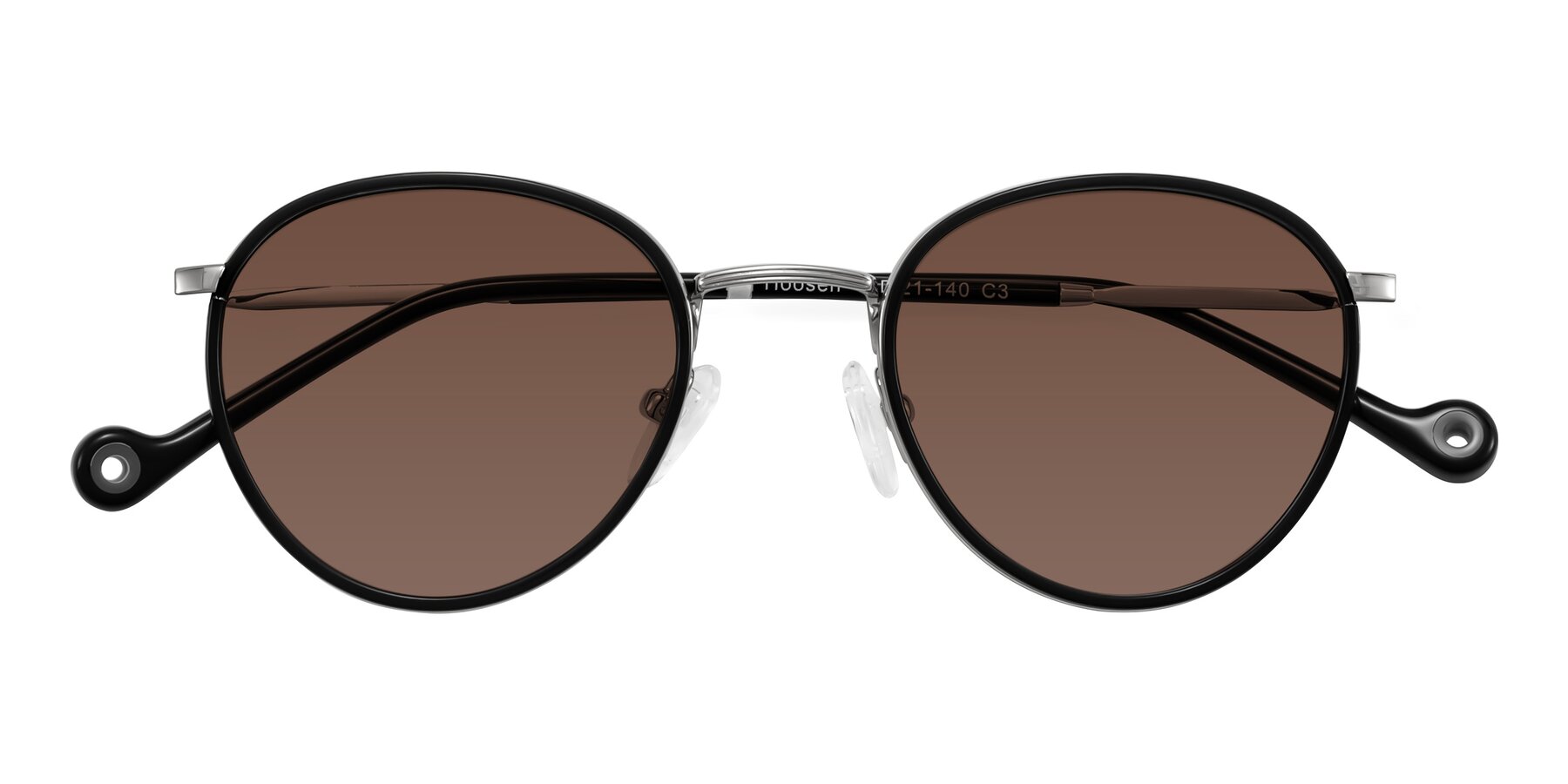 Folded Front of Hoosen in Black/Silver with Brown Tinted Lenses