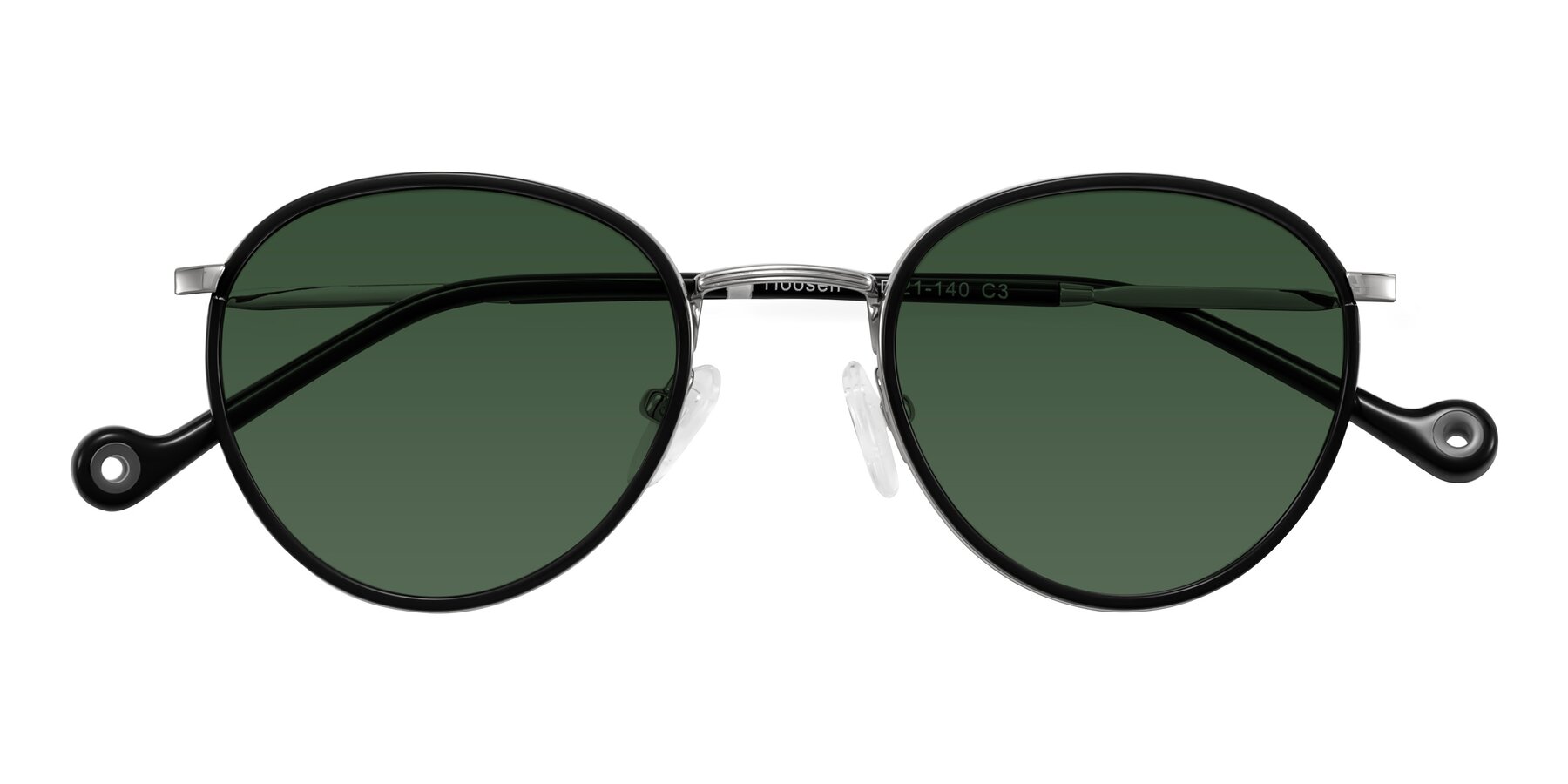 Folded Front of Hoosen in Black/Silver with Green Tinted Lenses