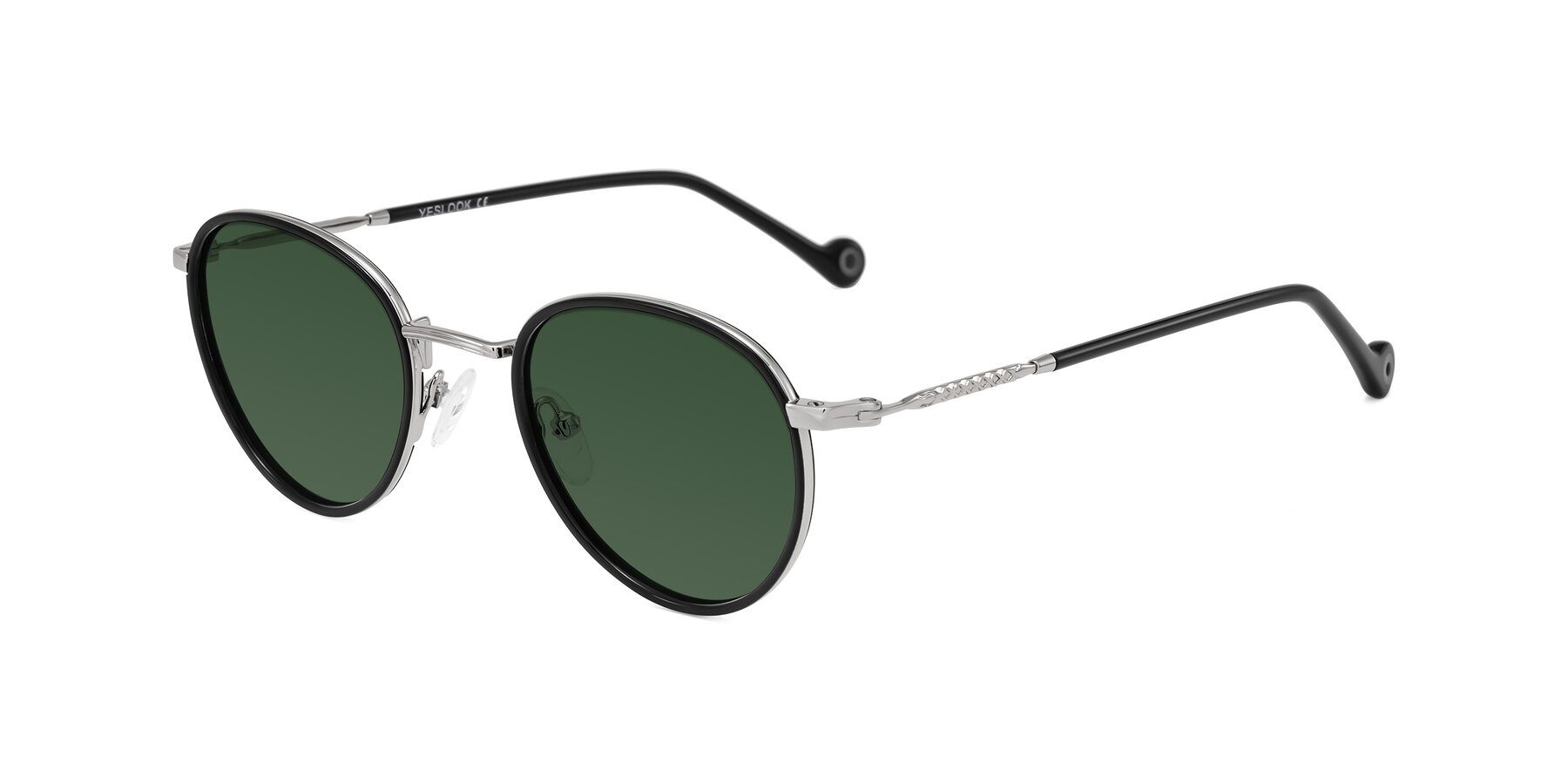 Angle of Hoosen in Black/Silver with Green Tinted Lenses
