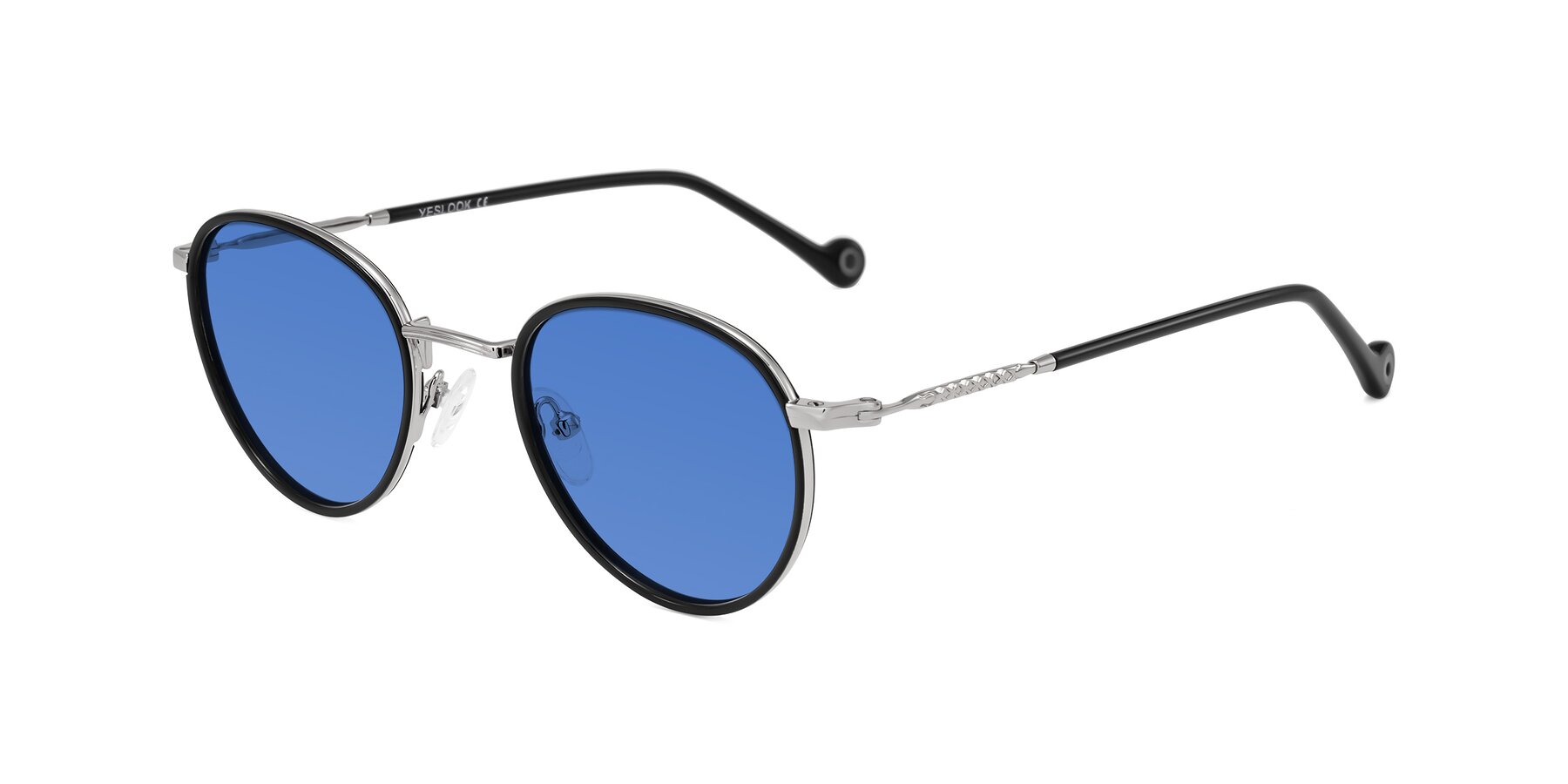 Angle of Hoosen in Black/Silver with Blue Tinted Lenses