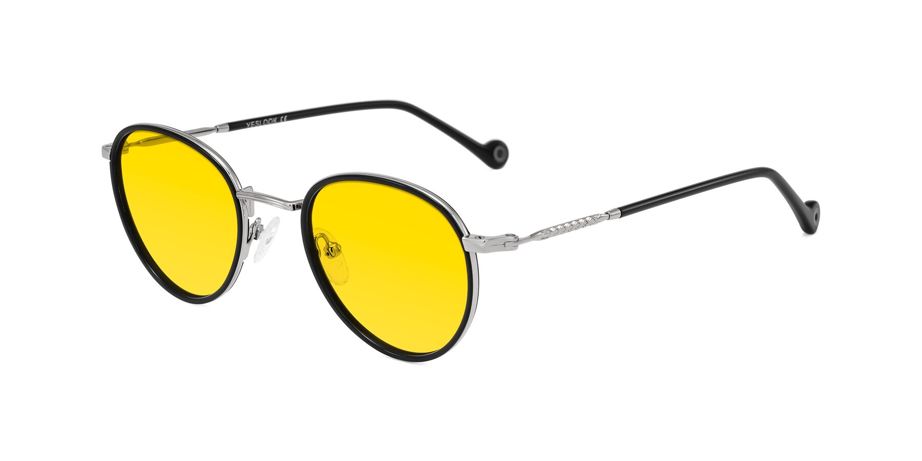 Angle of Hoosen in Black/Silver with Yellow Tinted Lenses