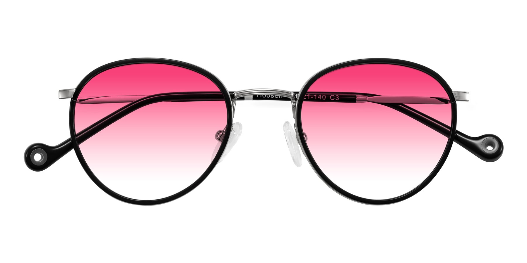 Folded Front of Hoosen in Black/Silver with Pink Gradient Lenses