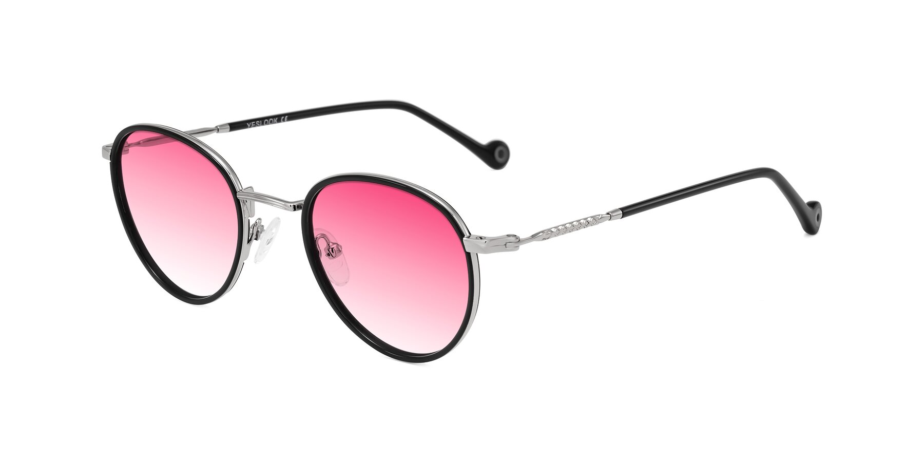 Angle of Hoosen in Black/Silver with Pink Gradient Lenses