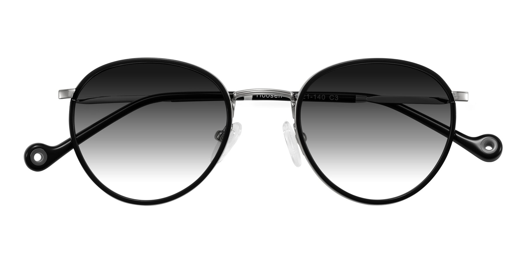 Folded Front of Hoosen in Black/Silver with Gray Gradient Lenses