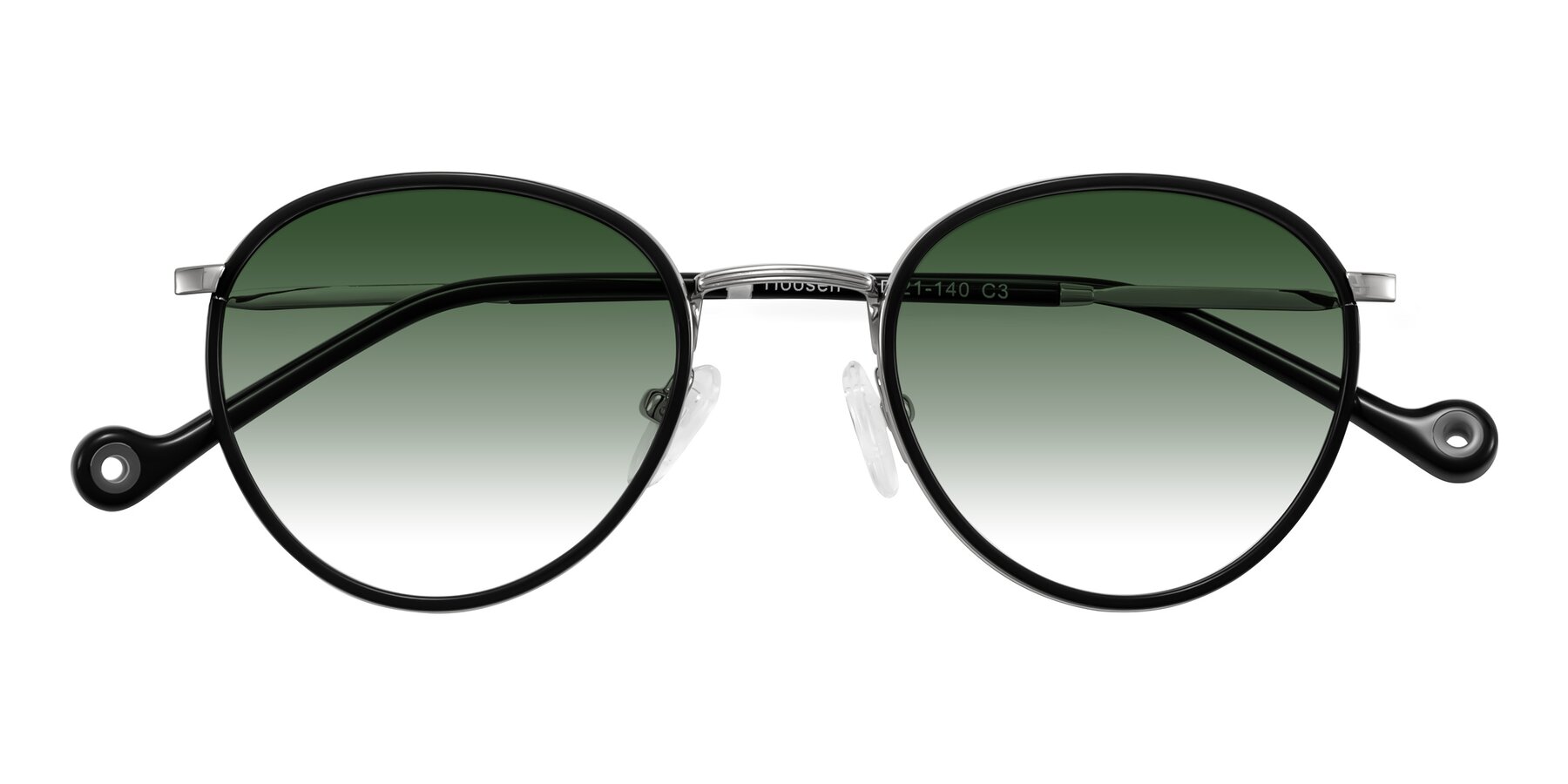 Folded Front of Hoosen in Black/Silver with Green Gradient Lenses
