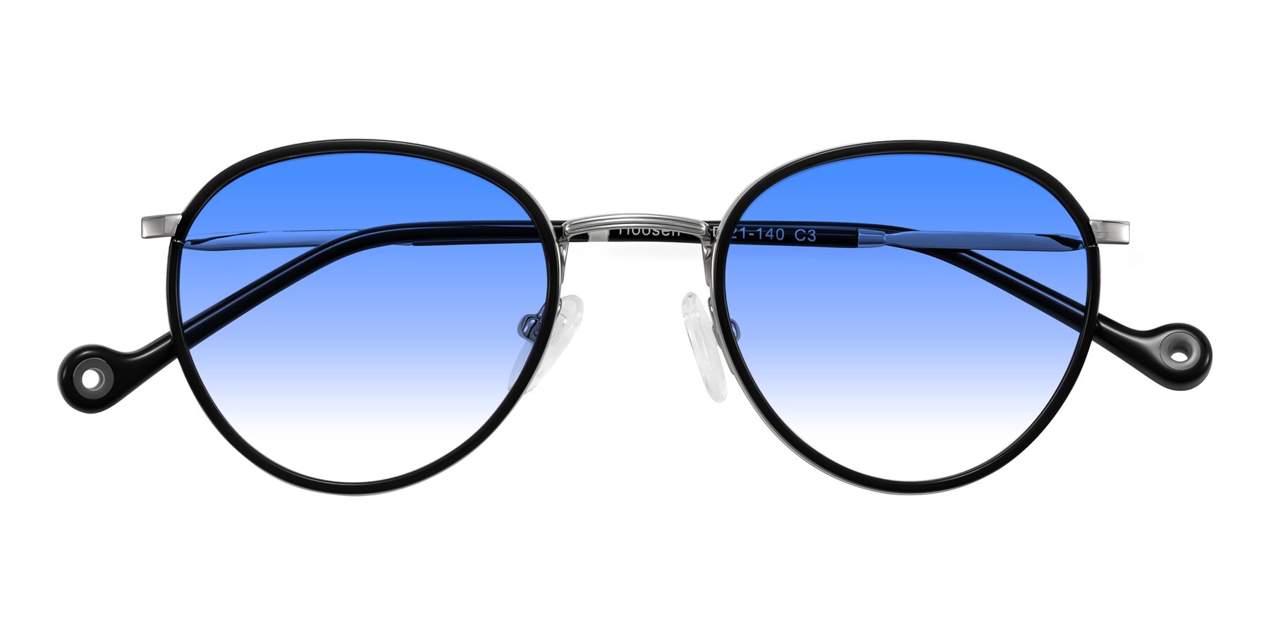 Folded Front of Hoosen in Black/Silver with Blue Gradient Lenses