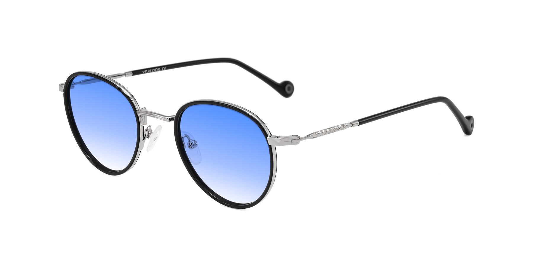 Angle of Hoosen in Black/Silver with Blue Gradient Lenses