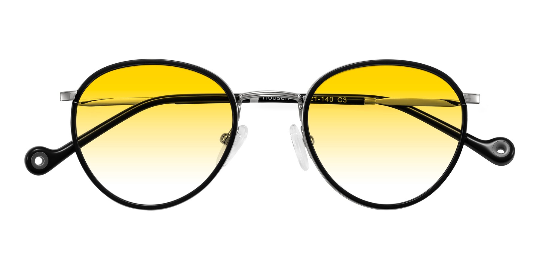 Folded Front of Hoosen in Black/Silver with Yellow Gradient Lenses