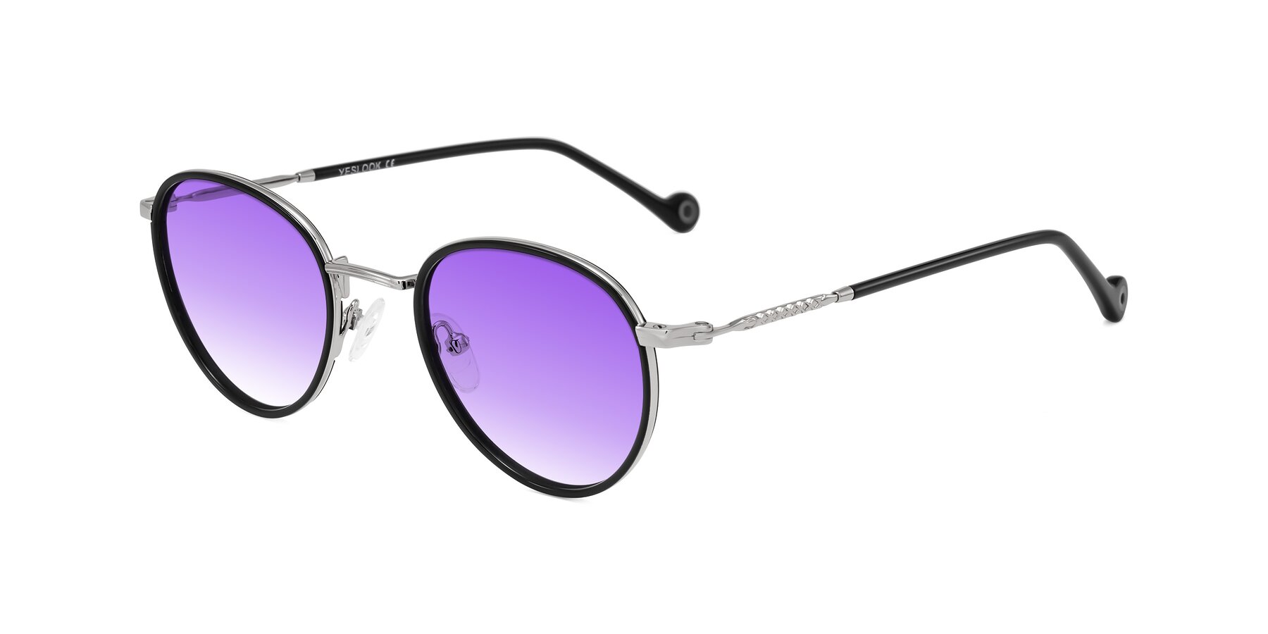 Angle of Hoosen in Black/Silver with Purple Gradient Lenses