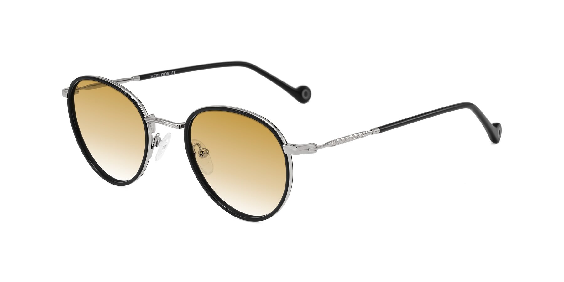 Angle of Hoosen in Black/Silver with Champagne Gradient Lenses