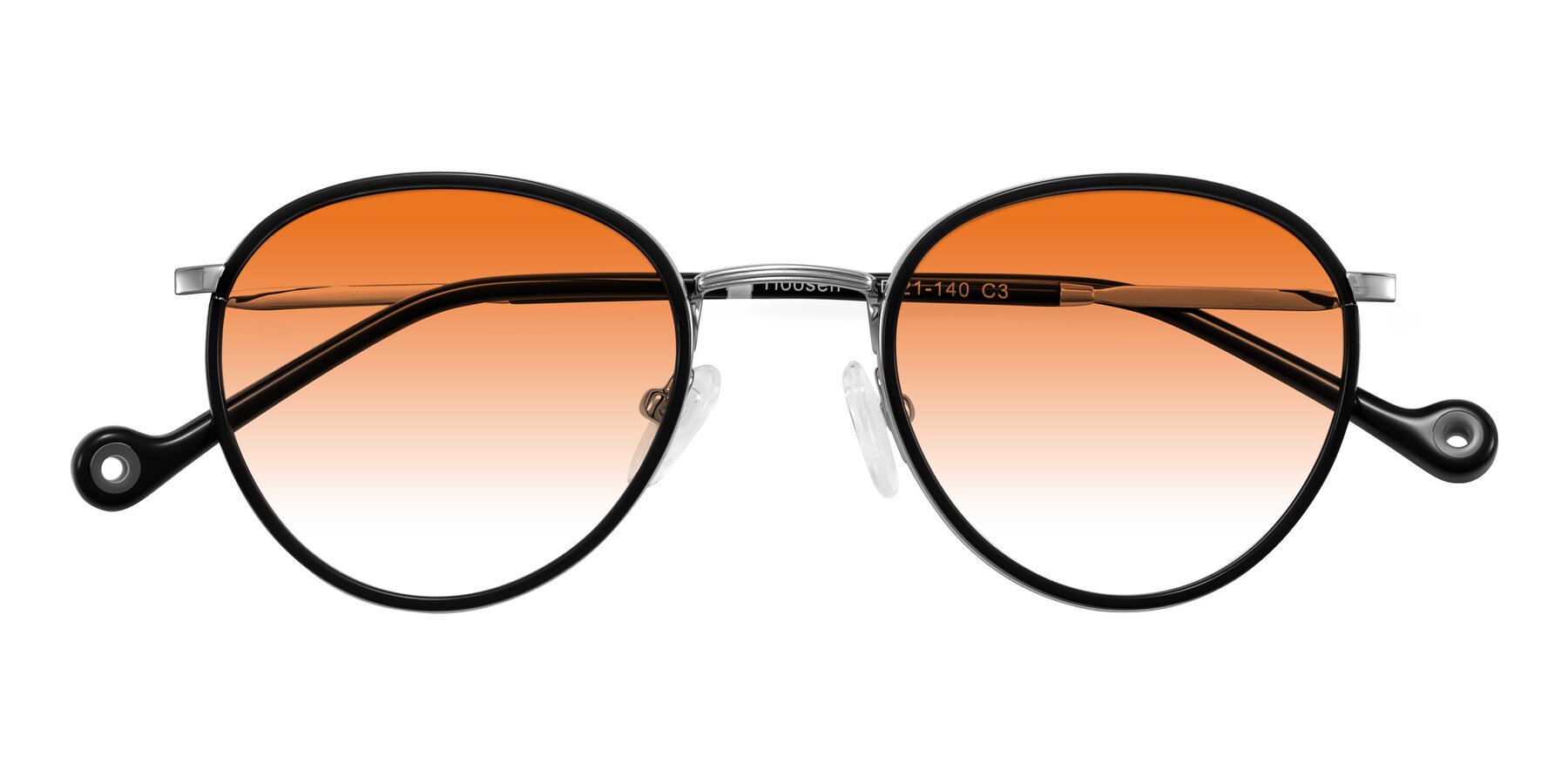 Folded Front of Hoosen in Black/Silver with Orange Gradient Lenses