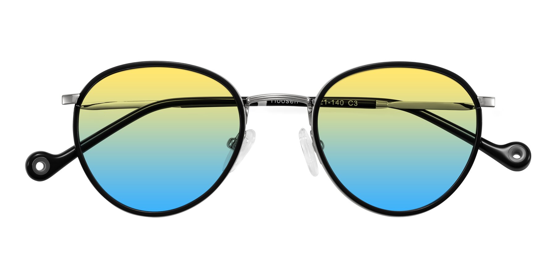 Folded Front of Hoosen in Black/Silver with Yellow / Blue Gradient Lenses