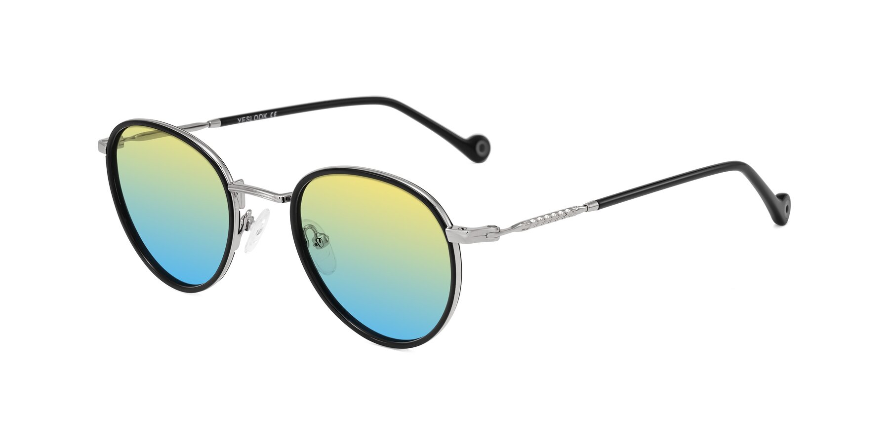 Angle of Hoosen in Black/Silver with Yellow / Blue Gradient Lenses