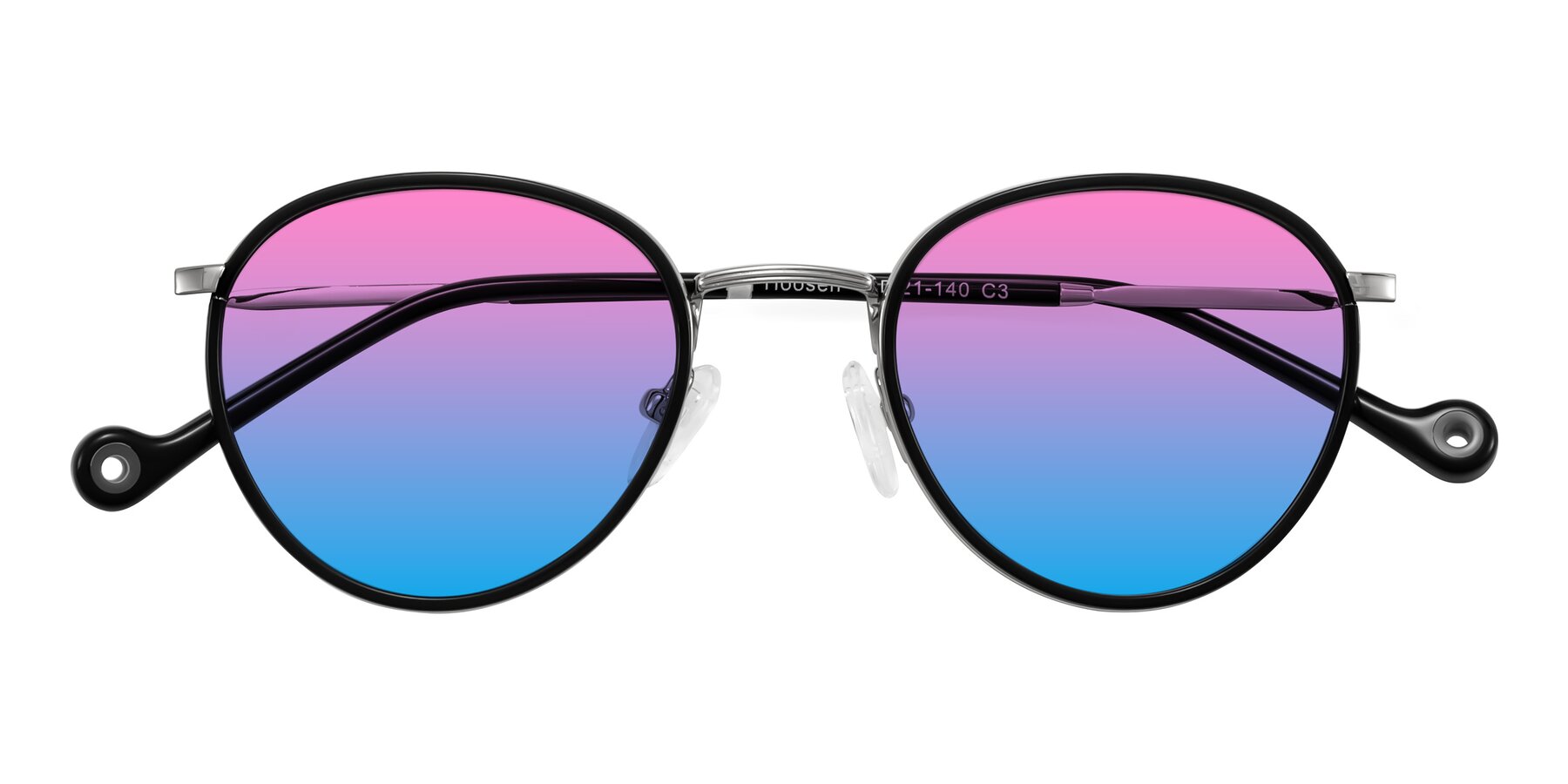 Folded Front of Hoosen in Black/Silver with Pink / Blue Gradient Lenses