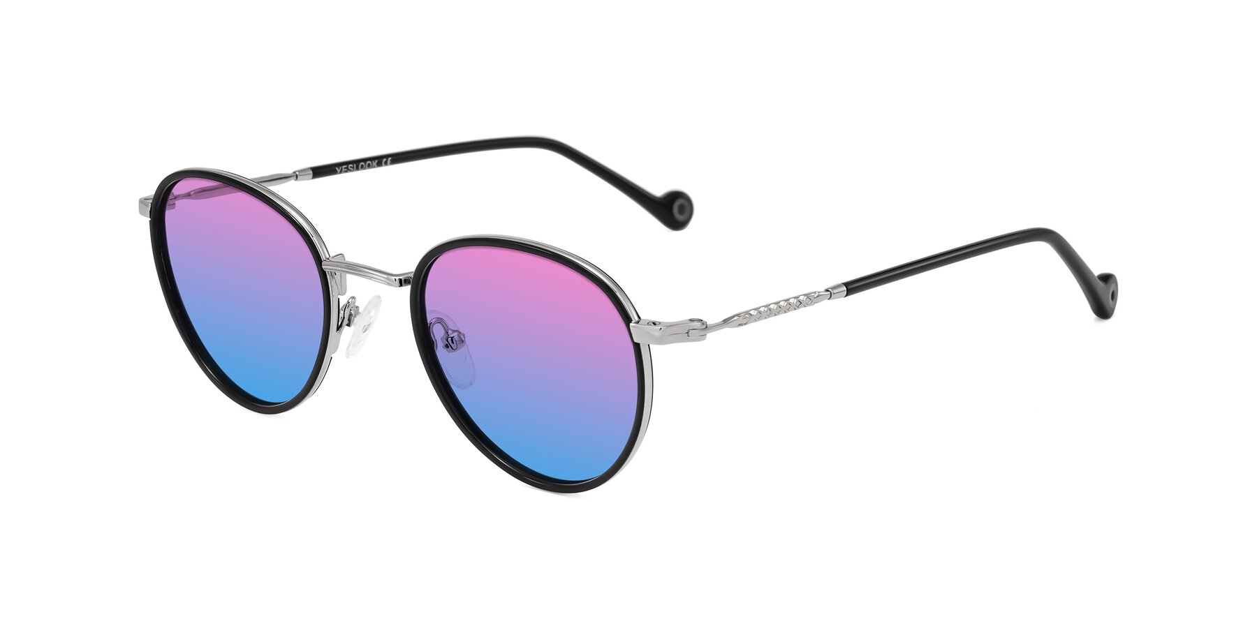 Angle of Hoosen in Black/Silver with Pink / Blue Gradient Lenses