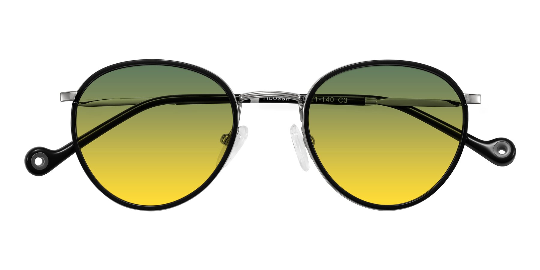 Folded Front of Hoosen in Black/Silver with Green / Yellow Gradient Lenses