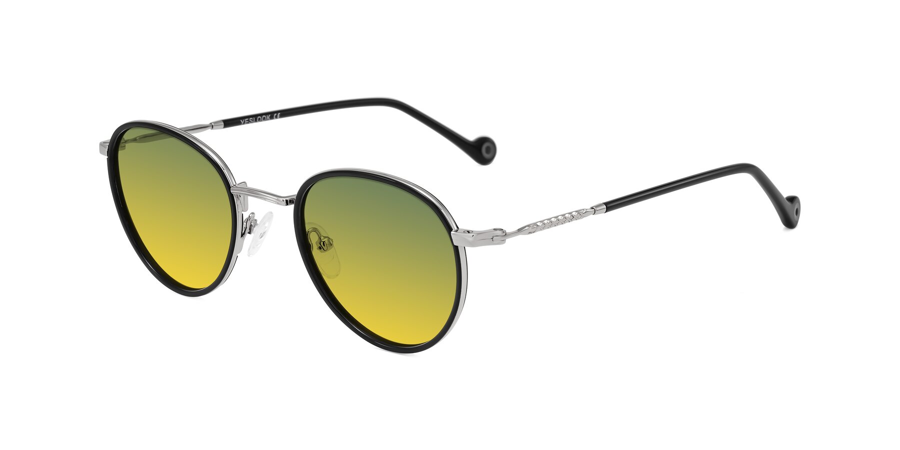 Angle of Hoosen in Black/Silver with Green / Yellow Gradient Lenses